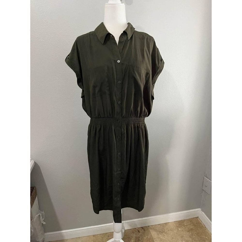 Pure Energy Military Green Shirt Dress Short Sleeve Size 2X